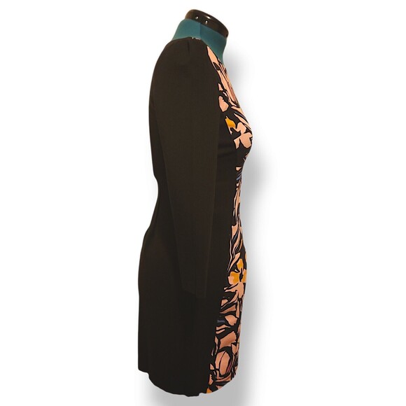 Gyalwana Floral Print Front Panel, Black Side and Back Career Dress  M - Picture 4 of 6